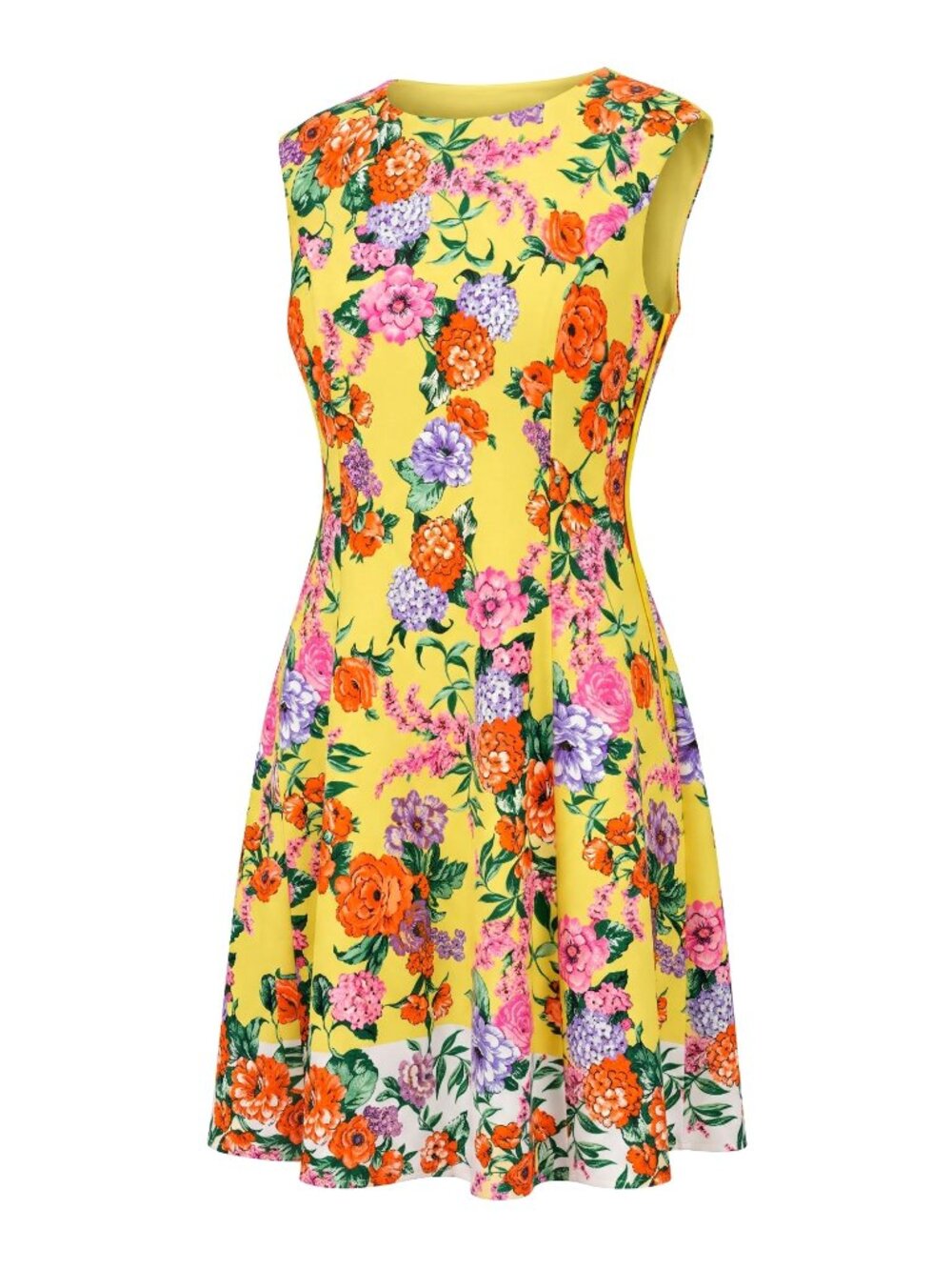 London Times Womens Size 24W Yellow Floral Fit Flare Midi Dress Sleeveless NWT - Picture 7 of 7